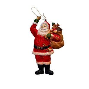 Vintage 5” Slim Design Santa Claus Ringing Bell Christmas Tree Ornament Bag Toys